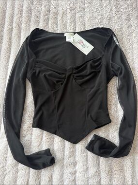 Forever Young Black Long-Sleeve Mesh Corset Crop Top
